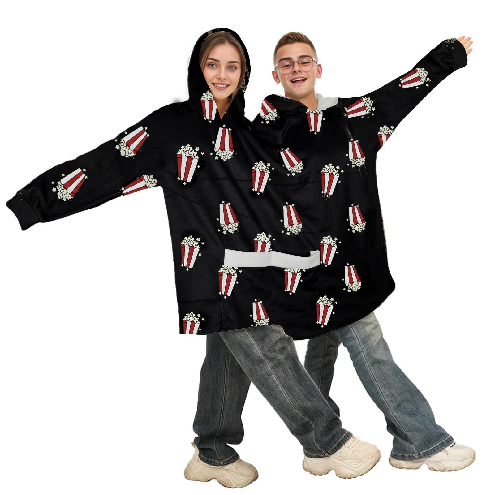 1741 2 Person Couple Hoodies Matching Pajamas For Couples Oversized Popcorn
